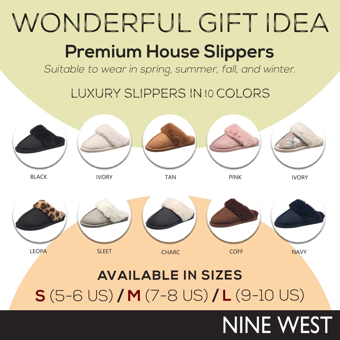 Nine West Scuff Slippers For Women, Extra Soft & Comfortable Winter House Shoes, Ivory, Large 9-10