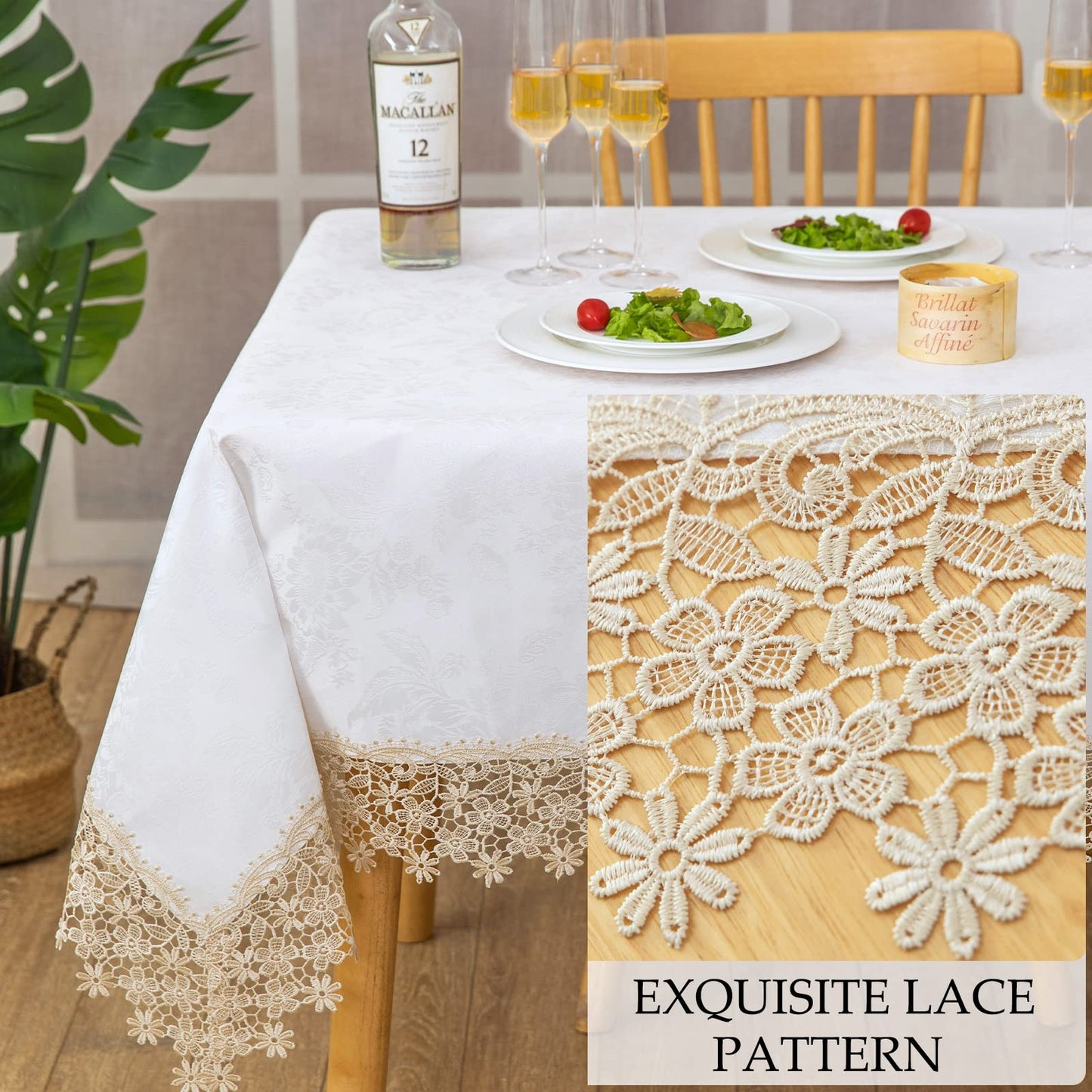 Beige Lace Waterproof Rectangle Tablecloth for Events