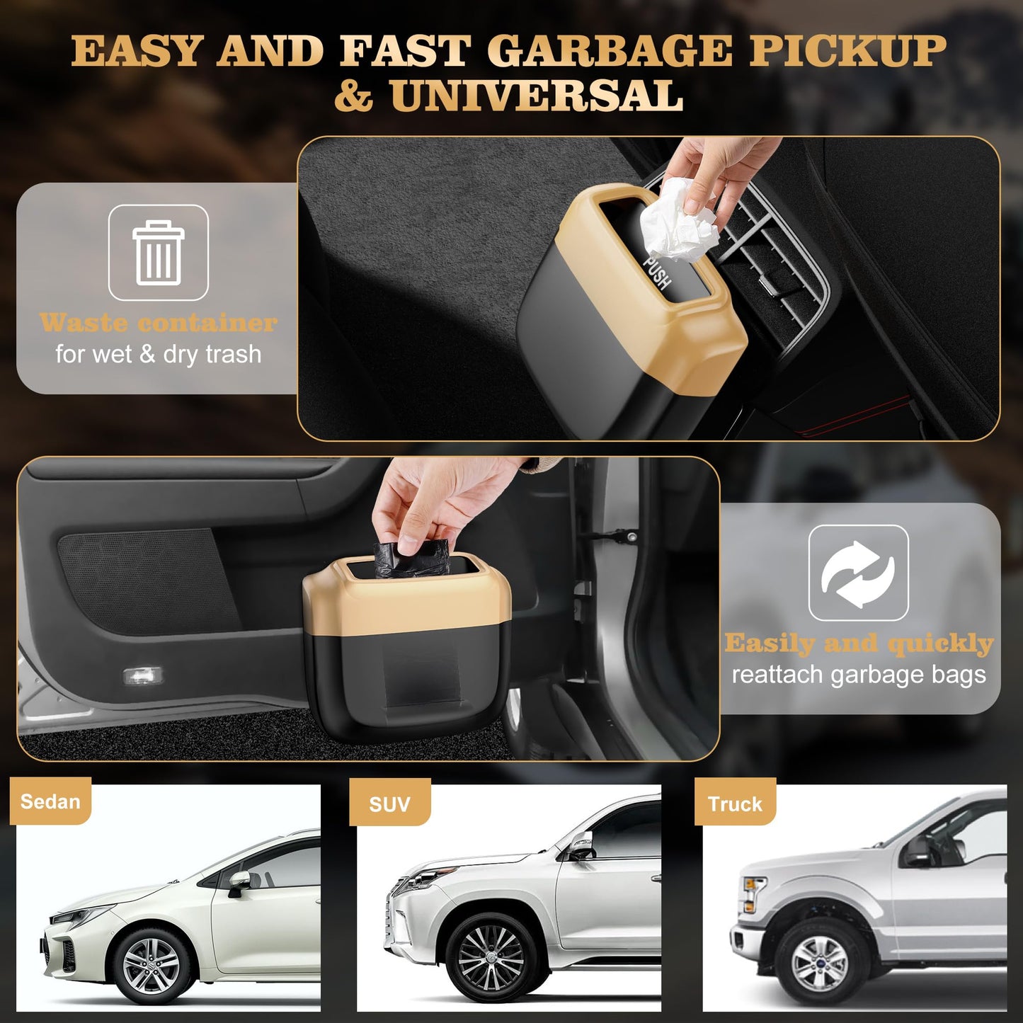 Leakproof Car Trash Can with Lid & Bags