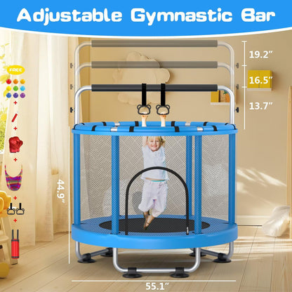Kids 55" Trampoline with Enclosure & Gym Bar