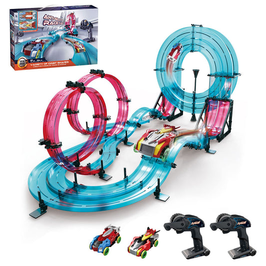 INSGEN Slot Car Race Track Sets for Kids, Hot Magnetic Attraction Track Builder, Electric Remote Control Track Car Birthday Toys for Boys Kids Age 6 7 8-12