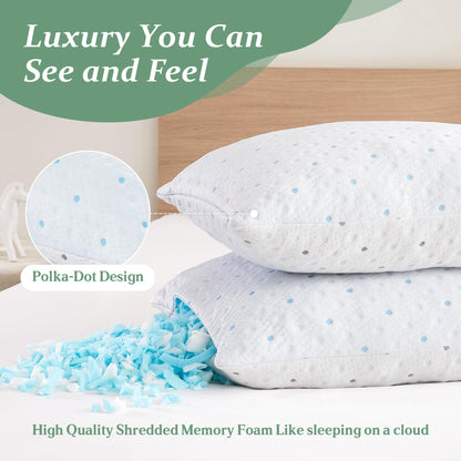 Dreamood Queen Pillows Set of 1 with Cooling & Soft Cover Shredded Memory Foam Pillows Adjustable Loft & Firmness Bed Pillow for Sleeping for Side Back Stomach Sleeper Cooling Pillow Hypoallergenic