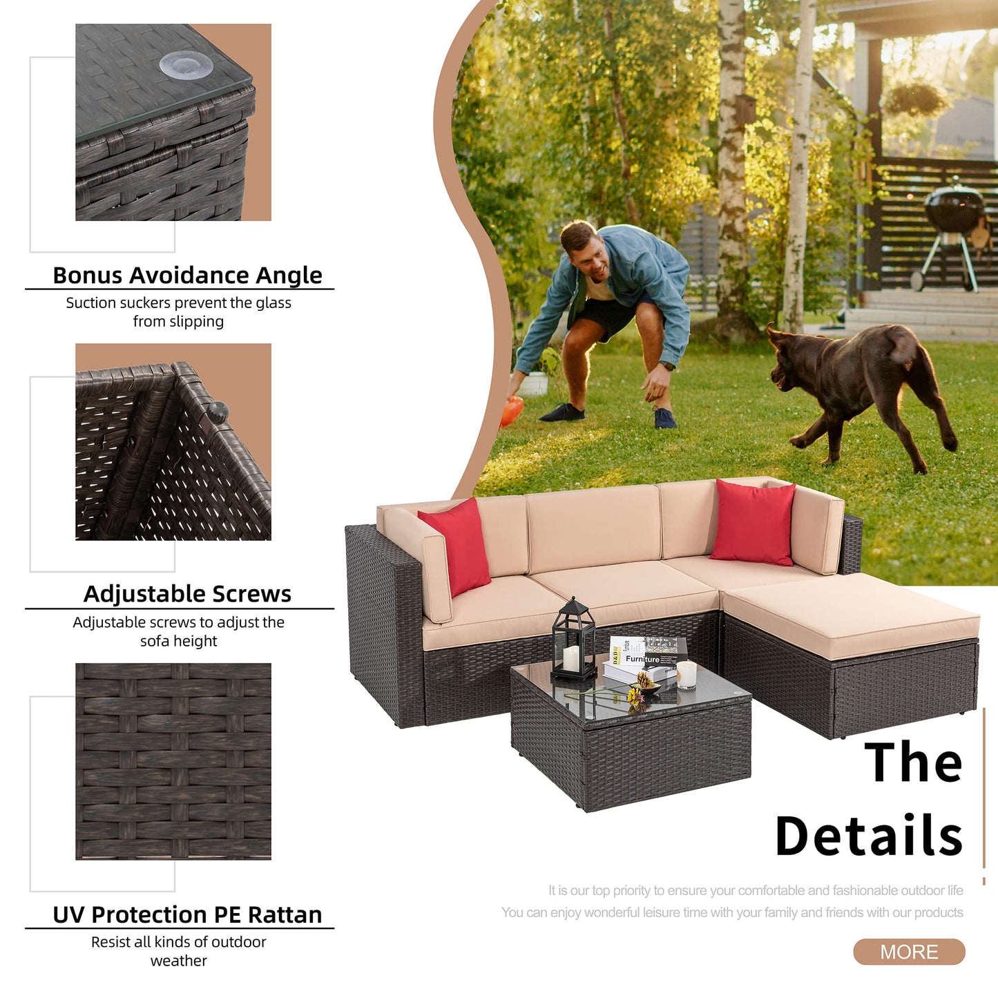 5-Piece Outdoor Patio Furniture Set with Sofa