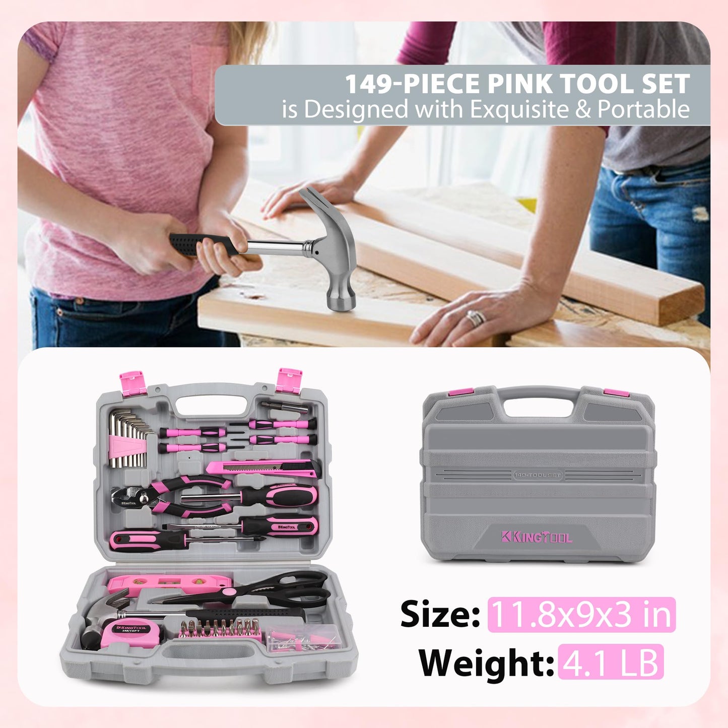 Pink 149-Piece Tool Kit for Home Repairs
