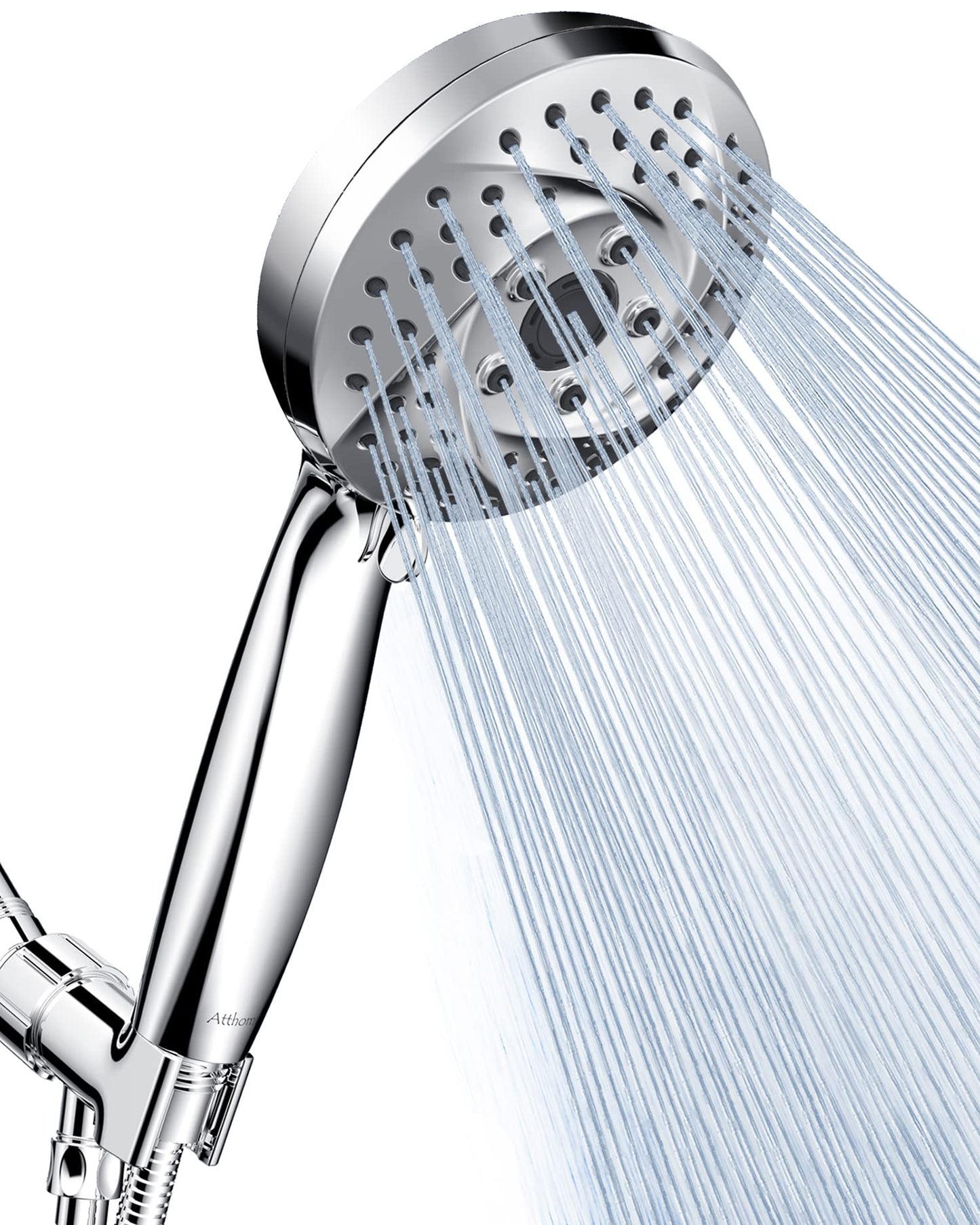Atthomie Modern Shower Head with 6 Spray Settings, Anti-Clog Detachable & Removable, 60 Inch Stainless Steel Hose, Adjustable Brass Joint, Tool-Free Installation