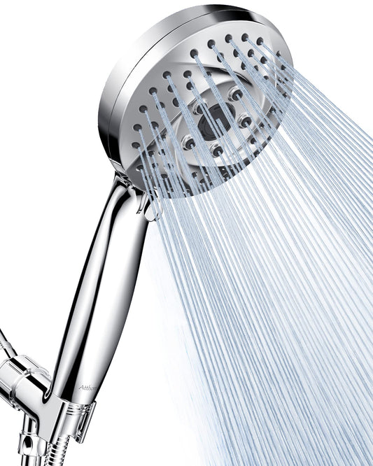 Atthomie Modern Shower Head with 6 Spray Settings, Anti-Clog Detachable & Removable, 60 Inch Stainless Steel Hose, Adjustable Brass Joint, Tool-Free Installation