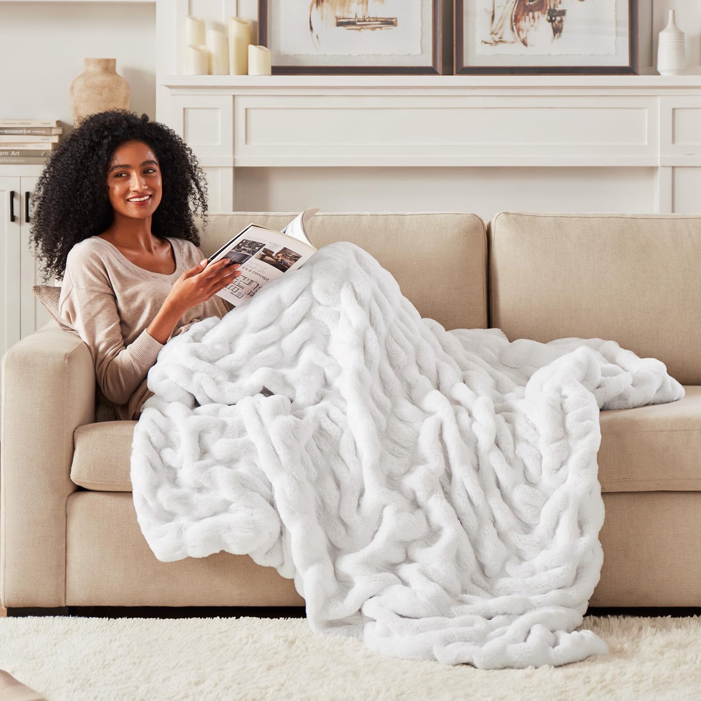 Soft Faux Rabbit Fur Throw Blanket 50"x60"
