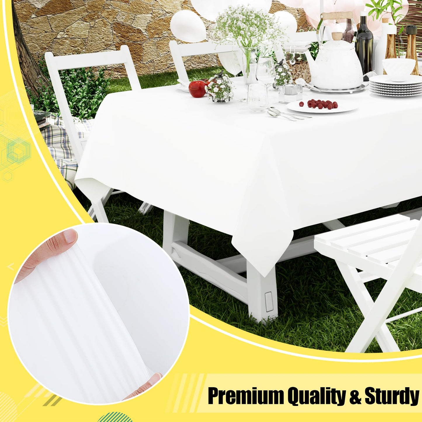 Smiry Disposable Table Cloth - 6 Pack, 54 x 108 Inch Table Cloths for Parties, Decorative Tablecloths for Rectangle Tables, Waterproof Plastic Table Cover, Leakproof & Sturdy, White