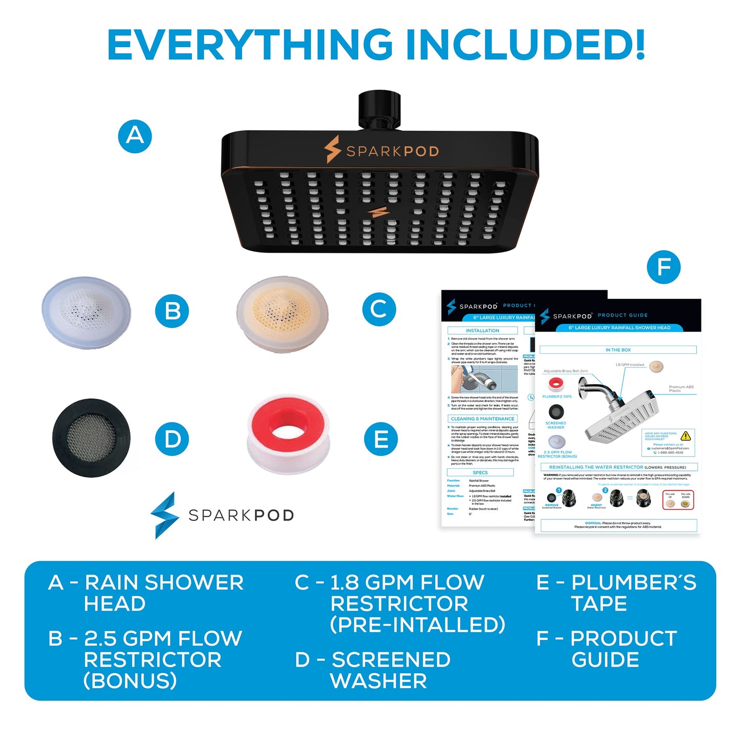 SparkPod High Pressure Rain Shower Head - 6 Inch
