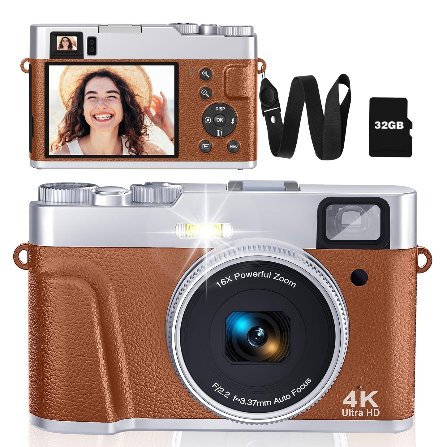 4K Digital Camera for Photography Autofocus, 48MP Vlogging Camera for YouTube with Viewfinder Dial Flash,16X Digital Zoom Portable Compact Travel Camera Anti-Shake for Teens,Adults,Beginners