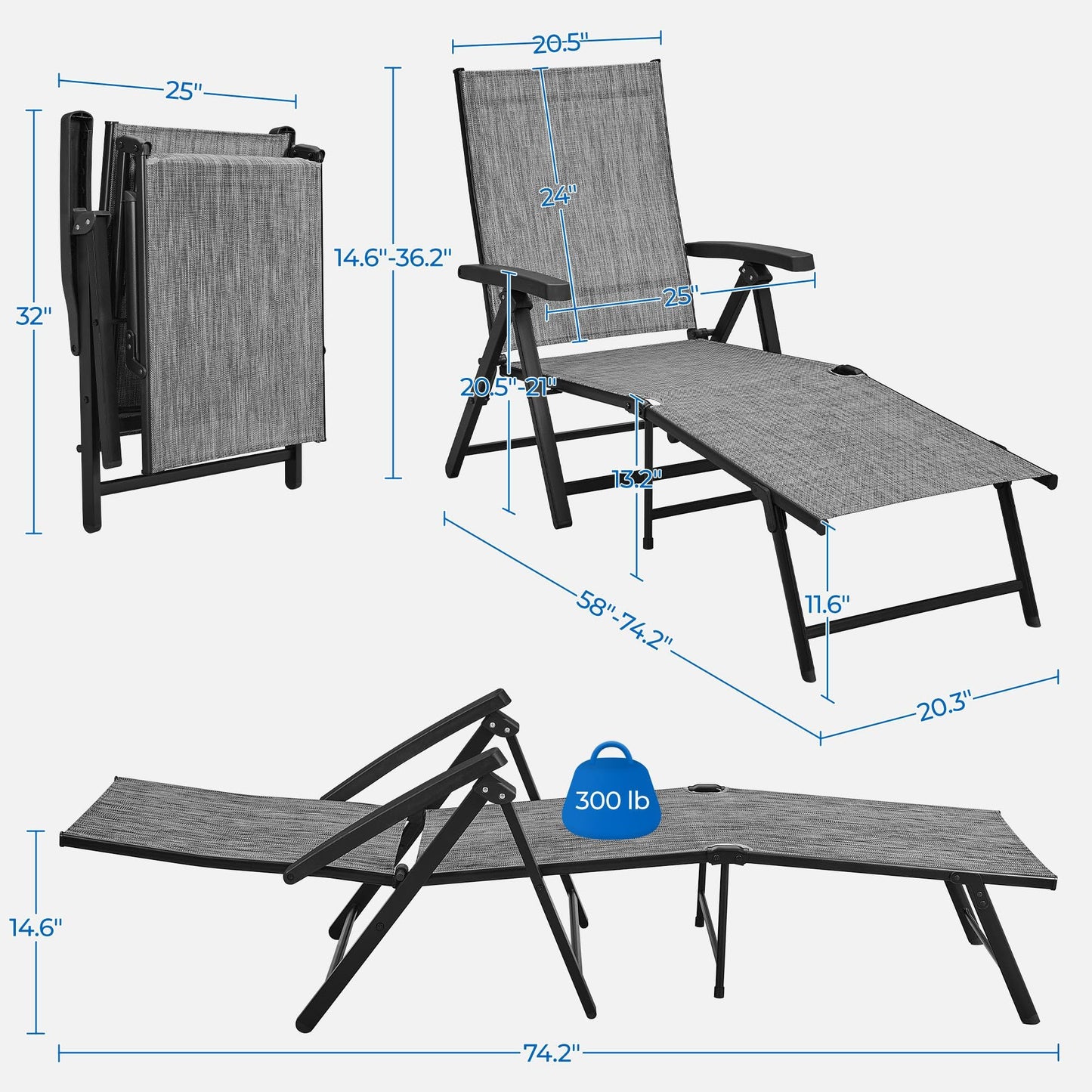 2 Pack Yaheetech Outdoor Folding Lounge Chairs