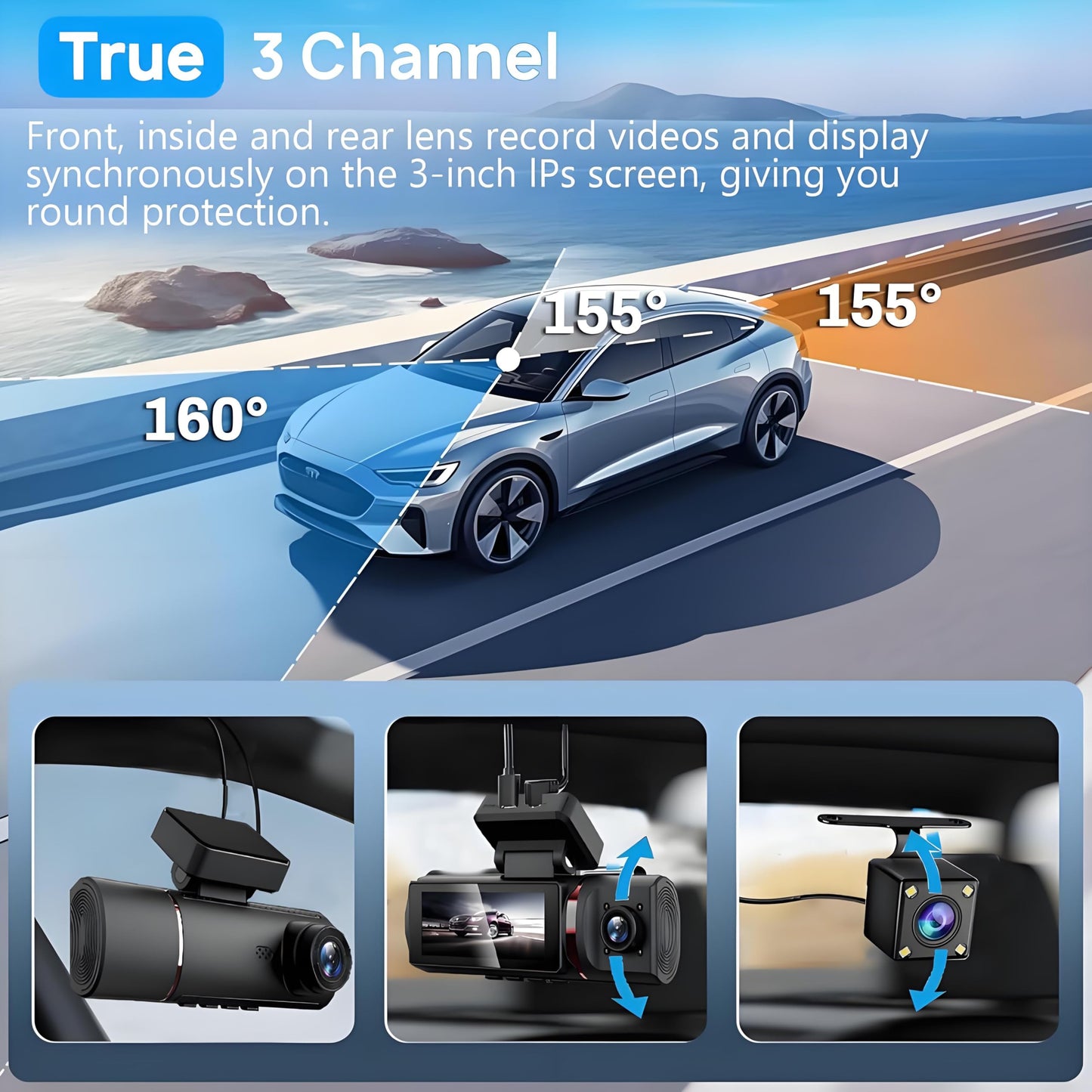 3 Channel 4K Dash Cam with Night Vision