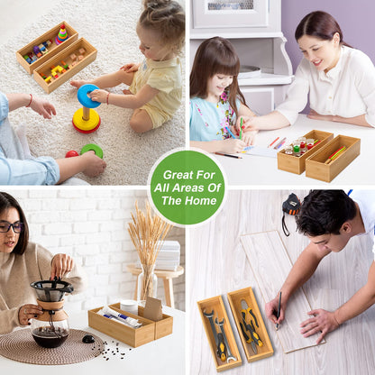 Bamboo Drawer Organizer Set of 2 for Storage