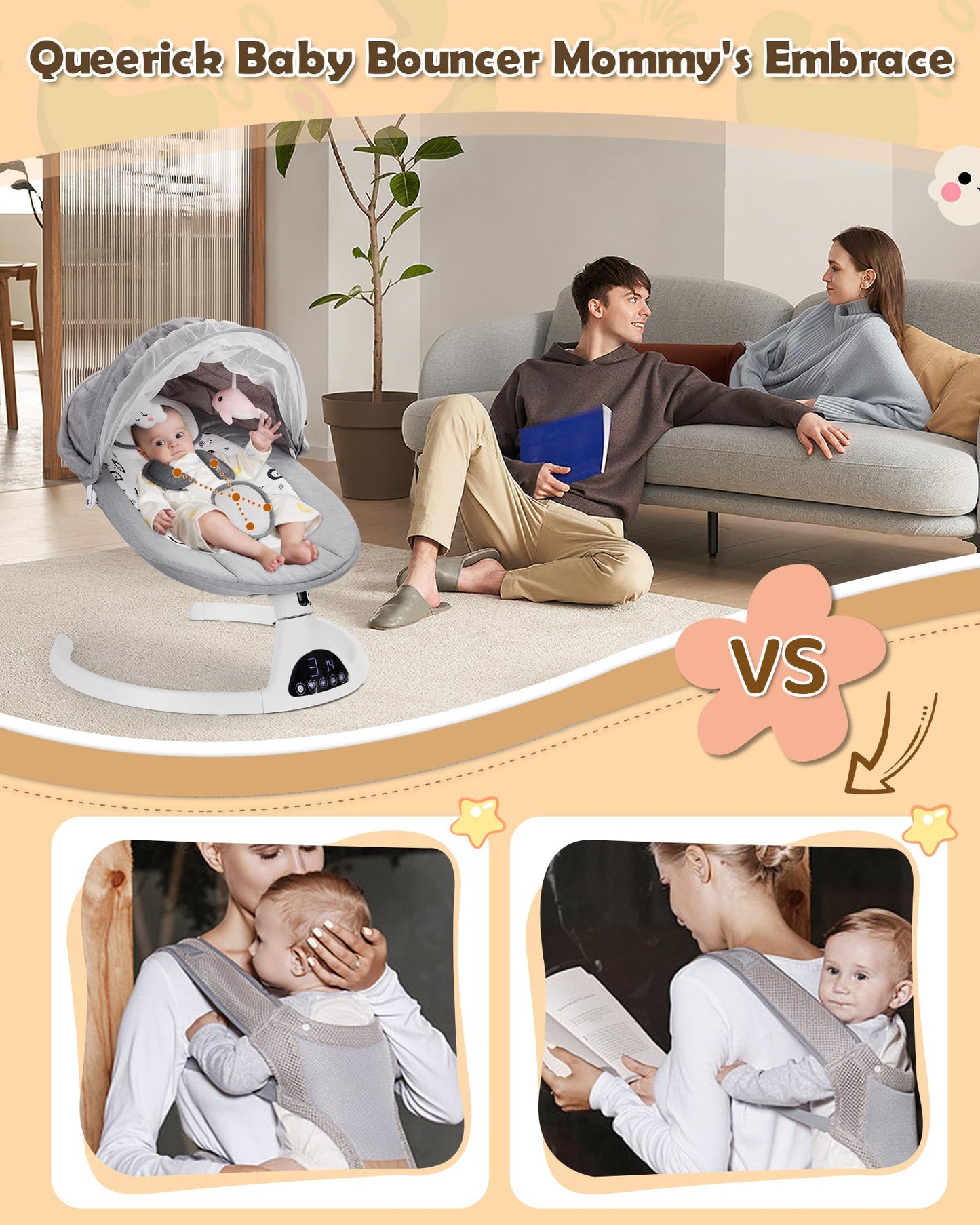 Portable Electric Baby Swing with Bluetooth Music
