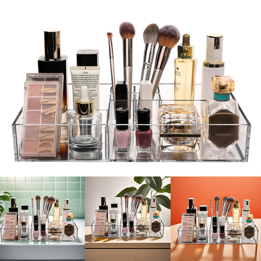 Clear Makeup Organizer with 8 Dividers for Vanity