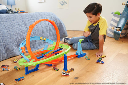 Hot Wheels Toy Car Track Set, Action Loop Cyclone Challenge Playset & 1:64 Scale Vehicle, 2 Ways to Play, Easy Storage