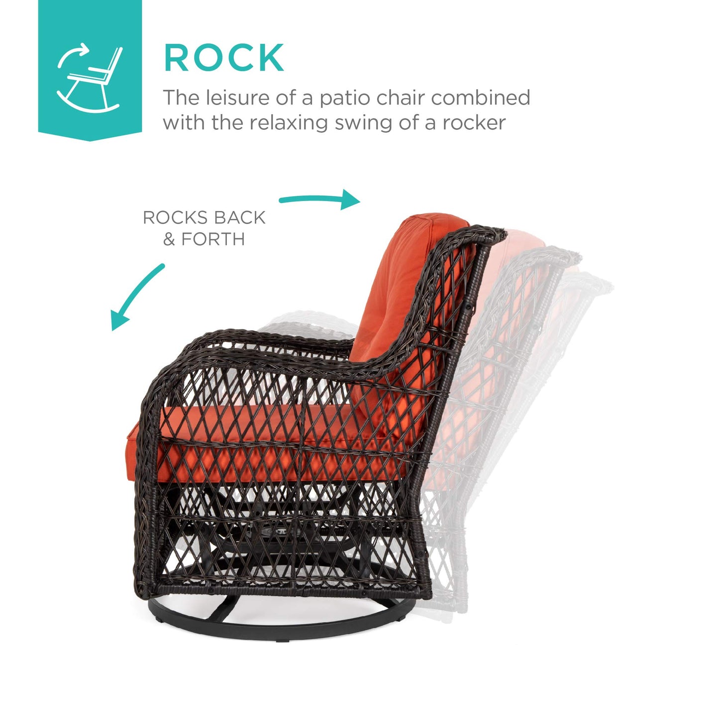 Best Choice Products 3-Piece Outdoor Wicker Patio Bistro Set w/ 2 360-Degree Swivel Rocking Chairs and Tempered Glass Top Side Table - Rust