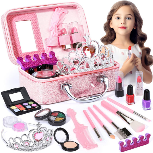 Ci Vetch Kids Makeup Kit for Girl, Pretend Makeup for Toddlers Kids, Washable Non Toxic Make Up with Cosmetic Bag for Girls, Pretend Play Toy Makeup Set Gift for Little Girls Age 3 4 5 6 7 8 Years Old