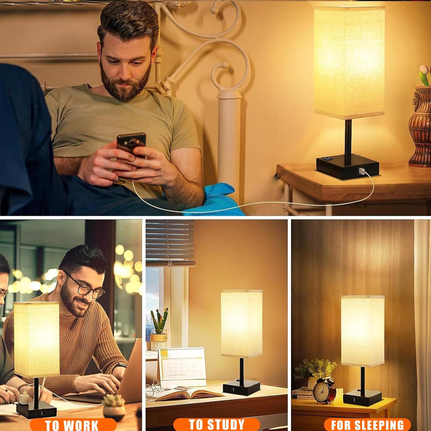 RYTABEE Bedside Table Lamp with 3 Color Modes
