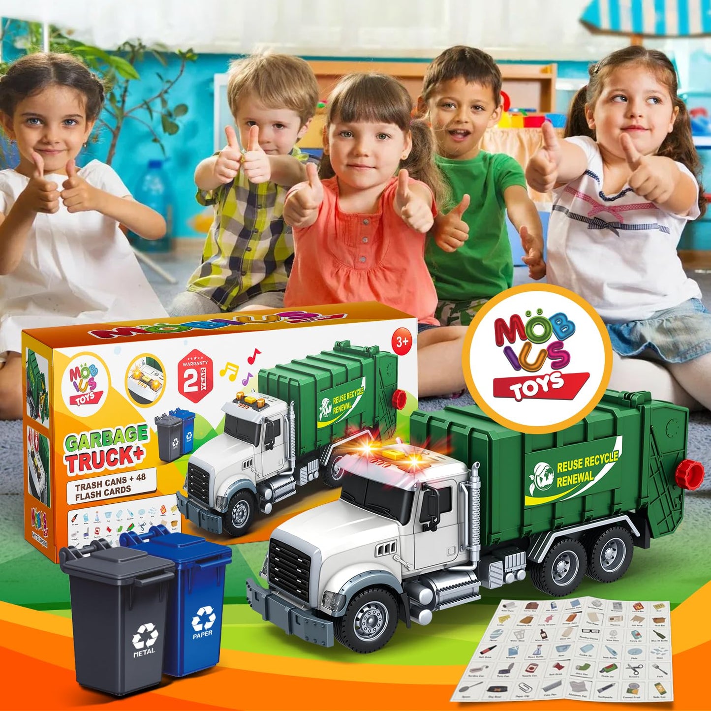 Friction-Powered Garbage Truck Toy Set for Kids