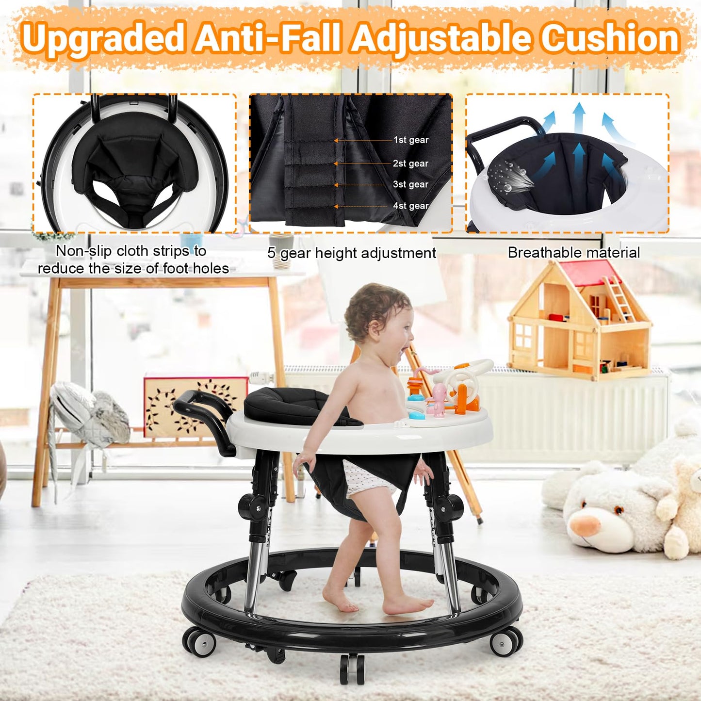 Foldable Baby Walker with 9 Adjustable Heights