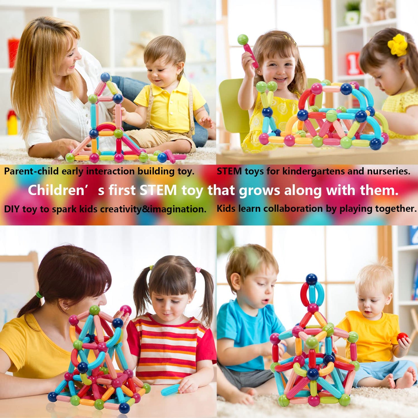 COUOMOXA 110 PCS Magnetic Building Blocks Toy-Stem Construction Building Set Learn Resource for Toddler Kids Magnet Toys for 3+ Year Old Montessori Toys for 3-6 Year Old Girl Boys Birthday Gift…