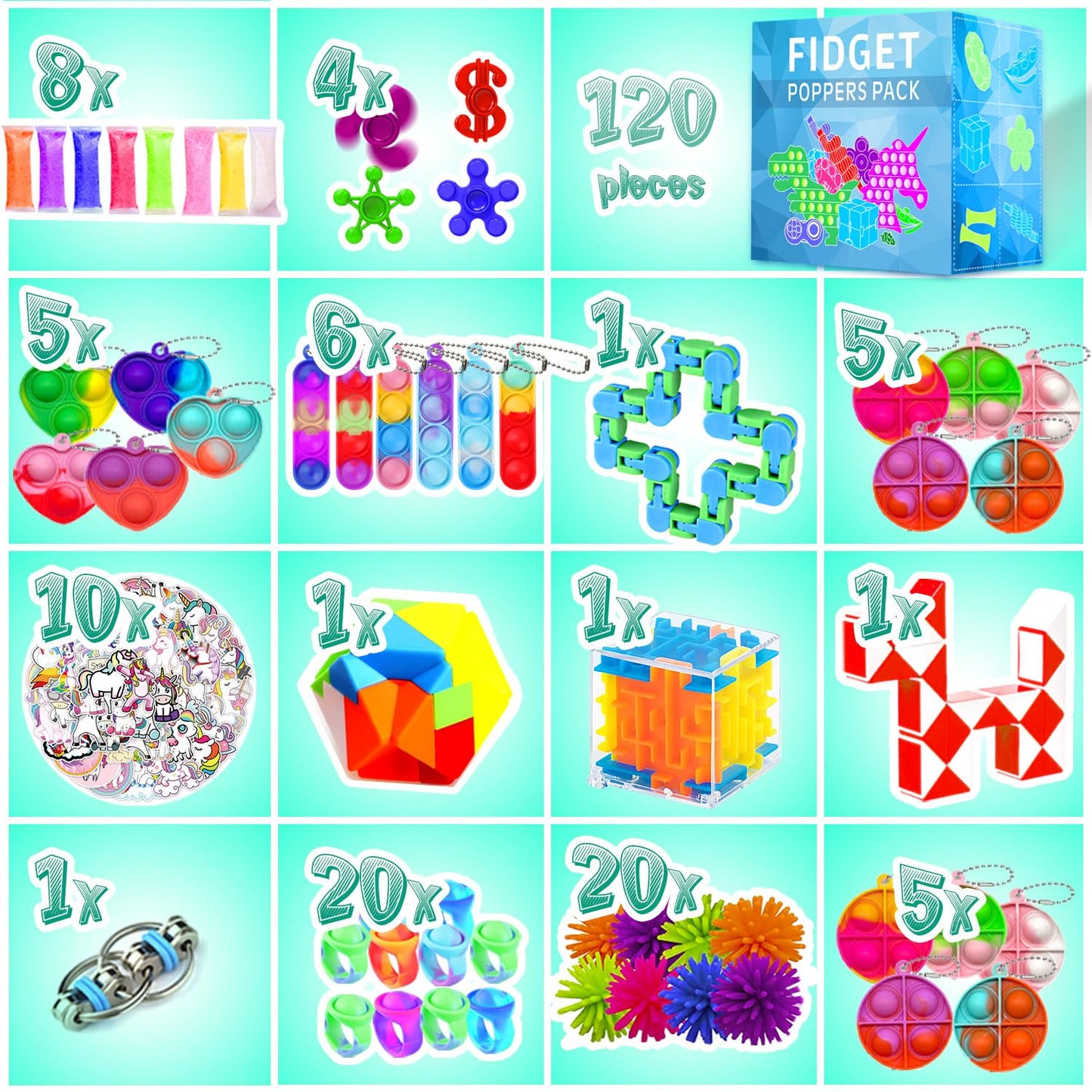 Fidget Toys 120 Pack for Kids and Adults