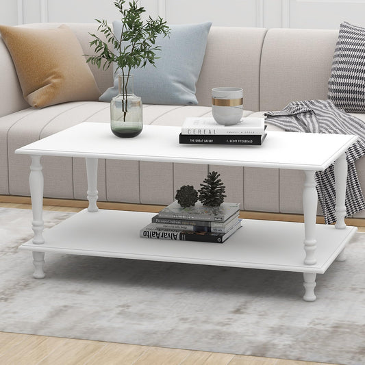 39 Inch Boho White Coffee Table with Storage