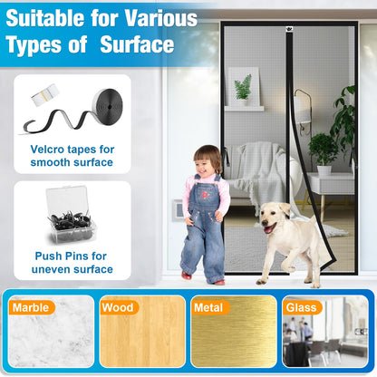 Aystkniet Upgraded Magnetic Screen Door for 30 x 80 Inch Door with 20cm Long Magnet, Reinforced Fiberglass Door Mesh for Front/French and Patio Doors, with Keep Open Strap, Self-Sealing, Hands-Free