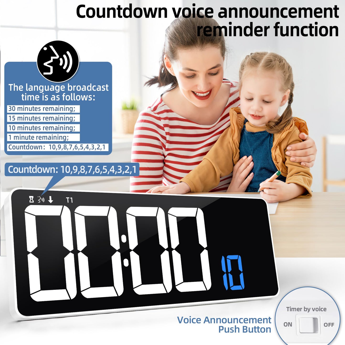 Digital Wall Clock with Remote & Night Light