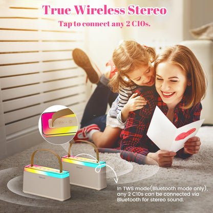 Qocum Karaoke Machine for Kids, Mini Karaoke Machine with 2 Wireless Microphones, Dual Speakers, RGB Dance Light, Voice Changer, TWS Mode, Perfect as Birthday Toy Gift for Kids Aged 4-12