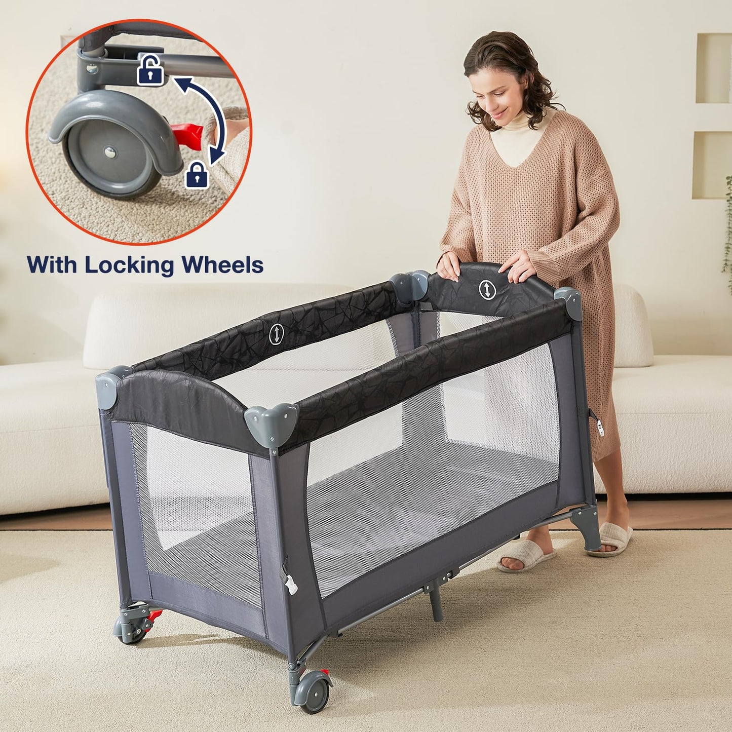 RONBEI 4-in-1 Portable Baby Crib Playard