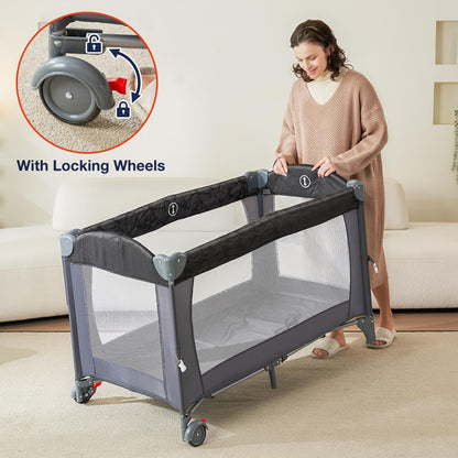 RONBEI 4-in-1 Portable Baby Crib Playard