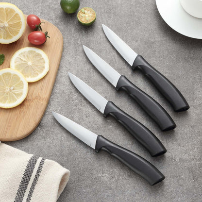 BEWOS 4-Piece Paring Knife Set, 3.5 Inch Paring Knives with Ergonomic Streak Handle, Cutting Knife & Peeling Knife for Vegetable and Fruit, Kitchen Knives, Stainless Steel/Black