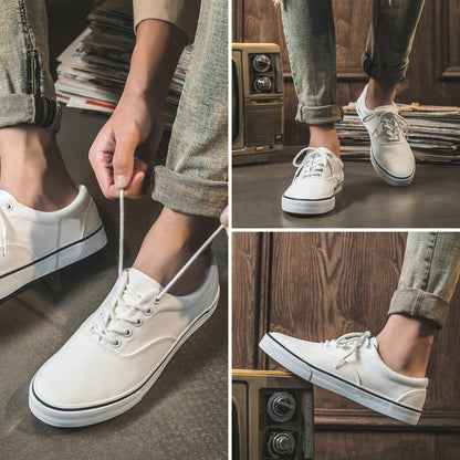 FRACORA Mens White Canvas Shoes Low Top Canvas Sneakers Lace Up Casual Shoes(White, US10)