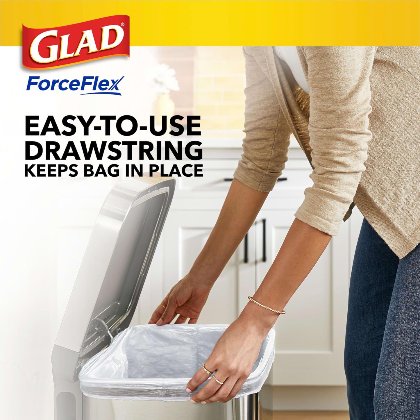 Glad ForceFlex Tall Kitchen Trash Bags, 13 Gal, Gain Original with Febreze, 110 Ct (Pack May Vary)