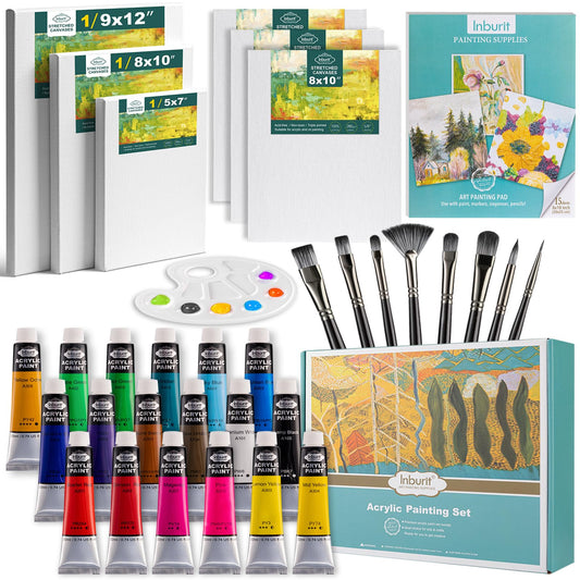 Acrylic Paint Set with Canvases and Brushes