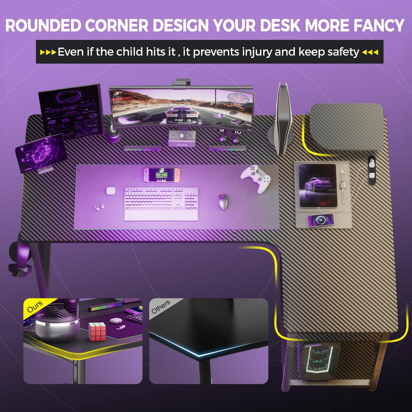 L-Shaped Gaming Desk with Adjustable Shelves