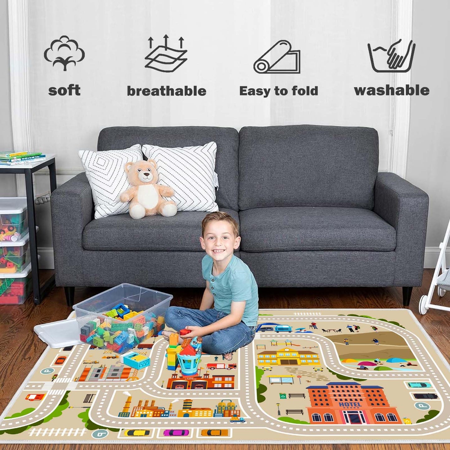 Kids Car Play Mat Rug for Boys and Girls