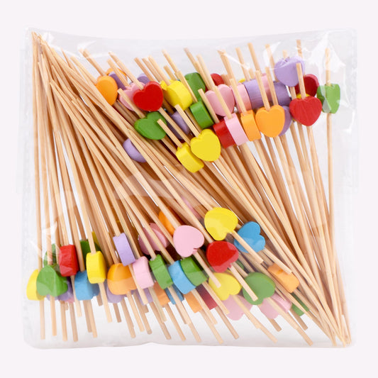 100 Pack Heart-Shaped Bamboo Cocktail Picks