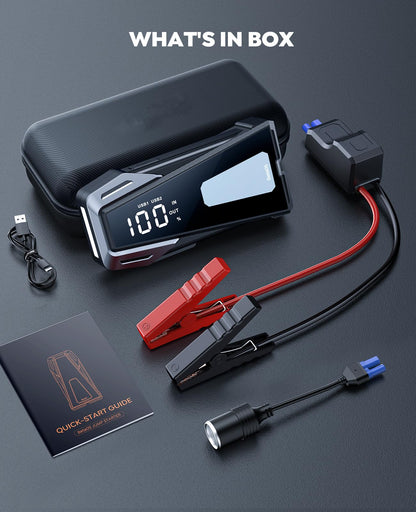 Car Battery Jump Starter 4000A 12V Safe Jump Box, Battery Jumper Starter Portable (All Gas/10.0L Diesel), Car Jump Starter Battery Pack with Extended Jumper Cables, Fast Charge, 160W DC, Lights