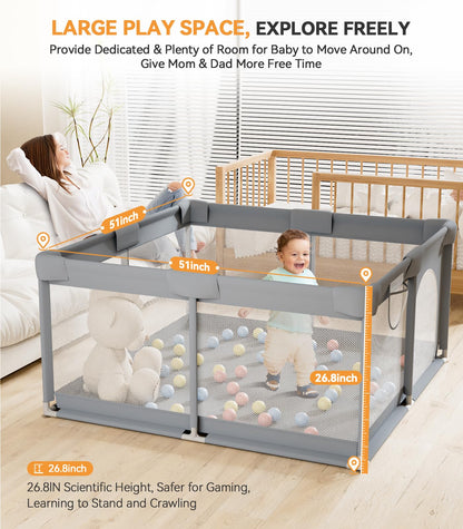 TOHIFER Baby Playpen: Large Baby Playard for Toddler, BPA-Free, Non-Toxic, Safe No Gaps Play Yard for Babies, Indoor & Outdoor Kids Activity Center Baby Fence 51"x51"x26.8"