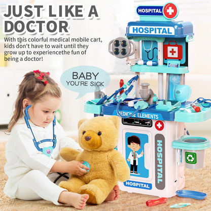 Doctor Kit for Kids Toddlers 3-8, 2 in 1 Kids Doctors Play Set with Costume, Stethoscope and Surgical Light, Pretend Medical Station Set for Boys Girls Birthday