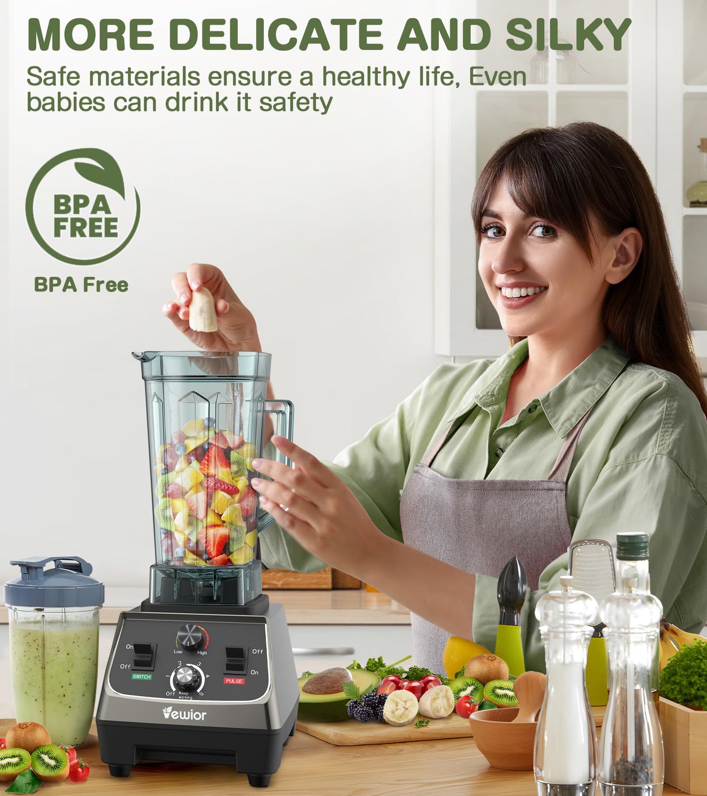 VEWIOR 2200W Professional Smoothie Blender with Cups