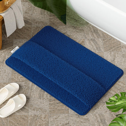 AmazerBath Bathroom Rugs, Original 2-in-1 Wipe & Quick Dry Shower Rug, Soft Absorbent Bath Rugs 24"x16", Non Slip Bath Mat 2 Tier Bottom, Washable Bath Mats for Bathroom Floor, Navy Blue Bath Mat