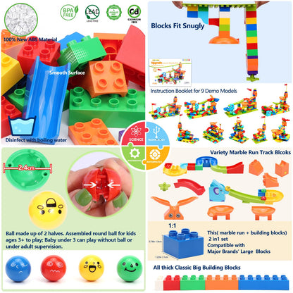 Marble Run Building Blocks: Upgrade Marbles Launcher Set Circular Fun Shot Game Variety Track Parts Compatible with Classic Large Bricks Birthday Gift for Boys Girls Toddler Aged 3,4,5,6,7,8+