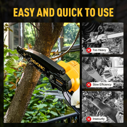 EVONIC Mini Chainsaw,6-Inch Electric Chainsaw Cordless,Portable Handeld Chain Saw with Safety Lock and Overload Protection,for Tree Trimming, Wood Cutting, Gardening(1 battery)