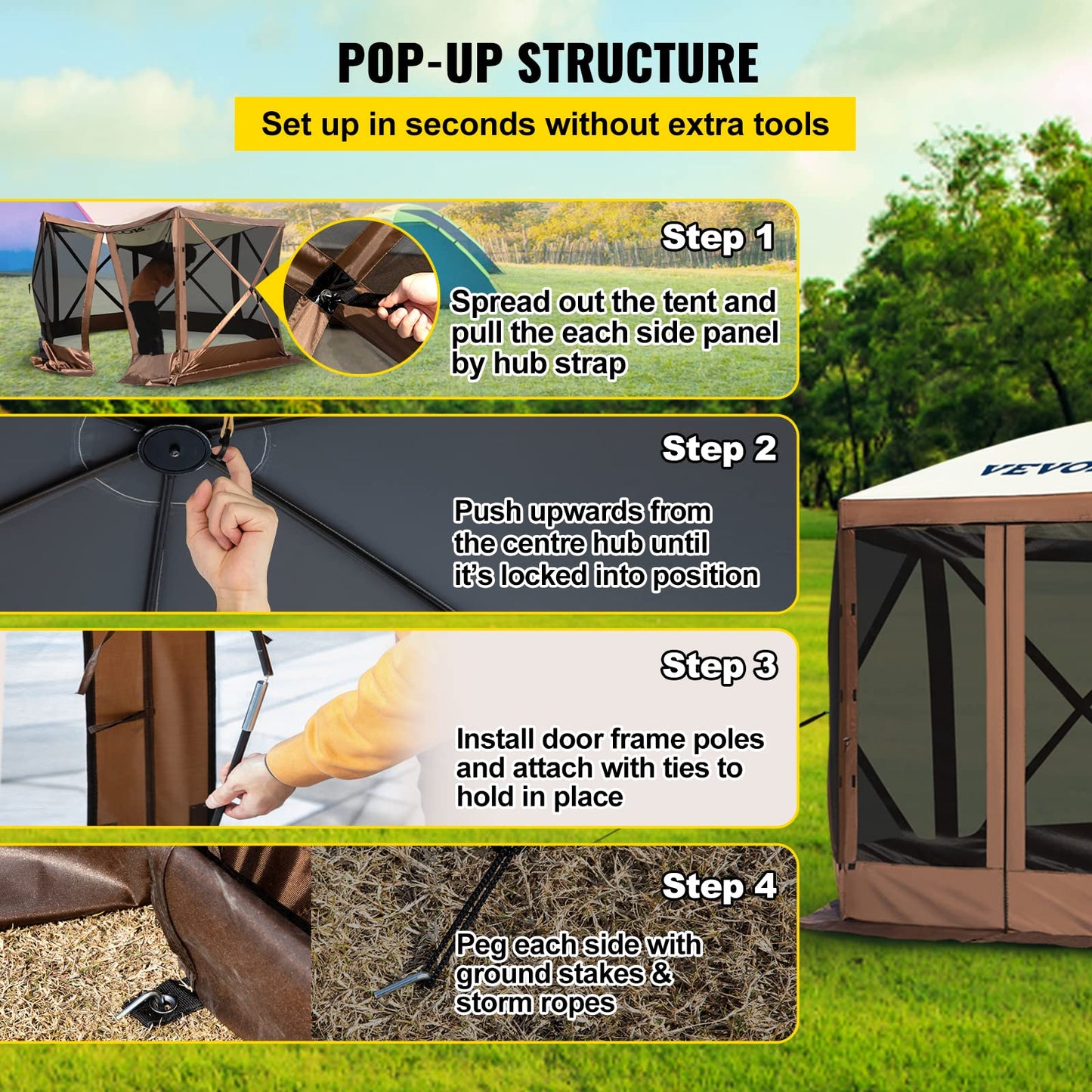 VEVOR 12x12ft Pop-up Camping Gazebo Tent