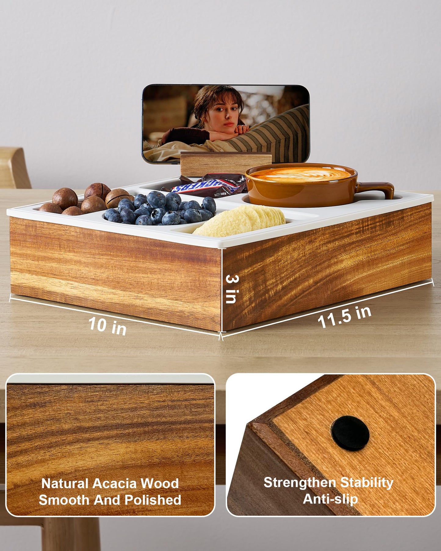 Couch Cup Holder Tray for Drinks and Storage
