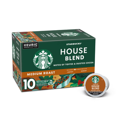 Starbucks K-Cup Coffee Pods, Medium Roast Coffee, House Blend, 100% Arabica, 1 box (10 pods)